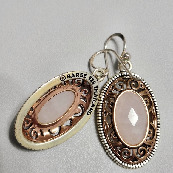 BARSE Rose Quartz Silver Earrings 1.5" - Picture 8 of 12